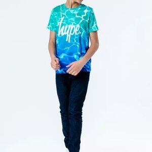 Hype Boys Blue Pool Fade Logo Script Print Short Sleeve T-Shirt